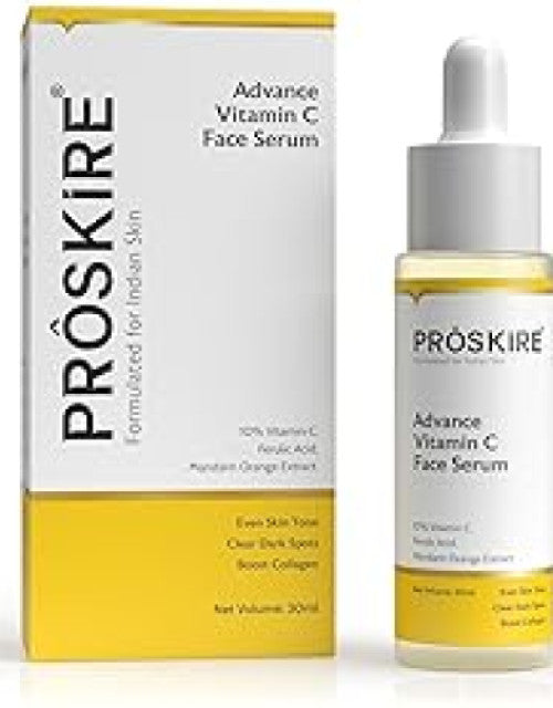 Proskire 10% Advance Vitamin C Serum With Ferulic Acid, For Dark Spots Pigmentation & Glowing Face - 30 ml (Pack of 2)